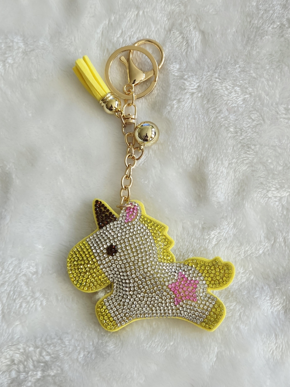 Yellow Unicorn Rhinestone Keychain Bag Charm